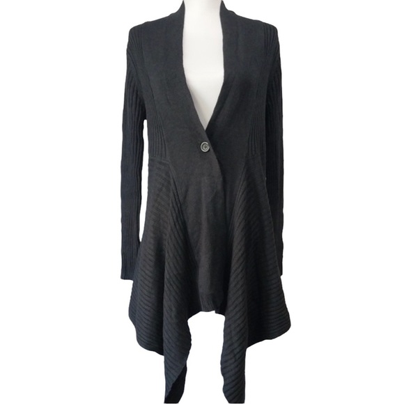 Old Navy Black Open Front Button Lock Ribbed Asymmetric Long Sleeve Card… - Picture 1 of 11